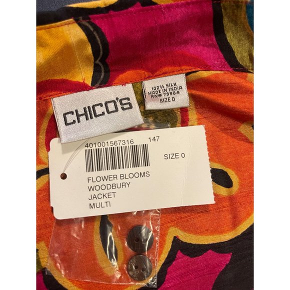 NWT Chico's 100% Silk Flower Blooms Woodbury Jacket Multi Color Size 0 - Picture 3 of 7